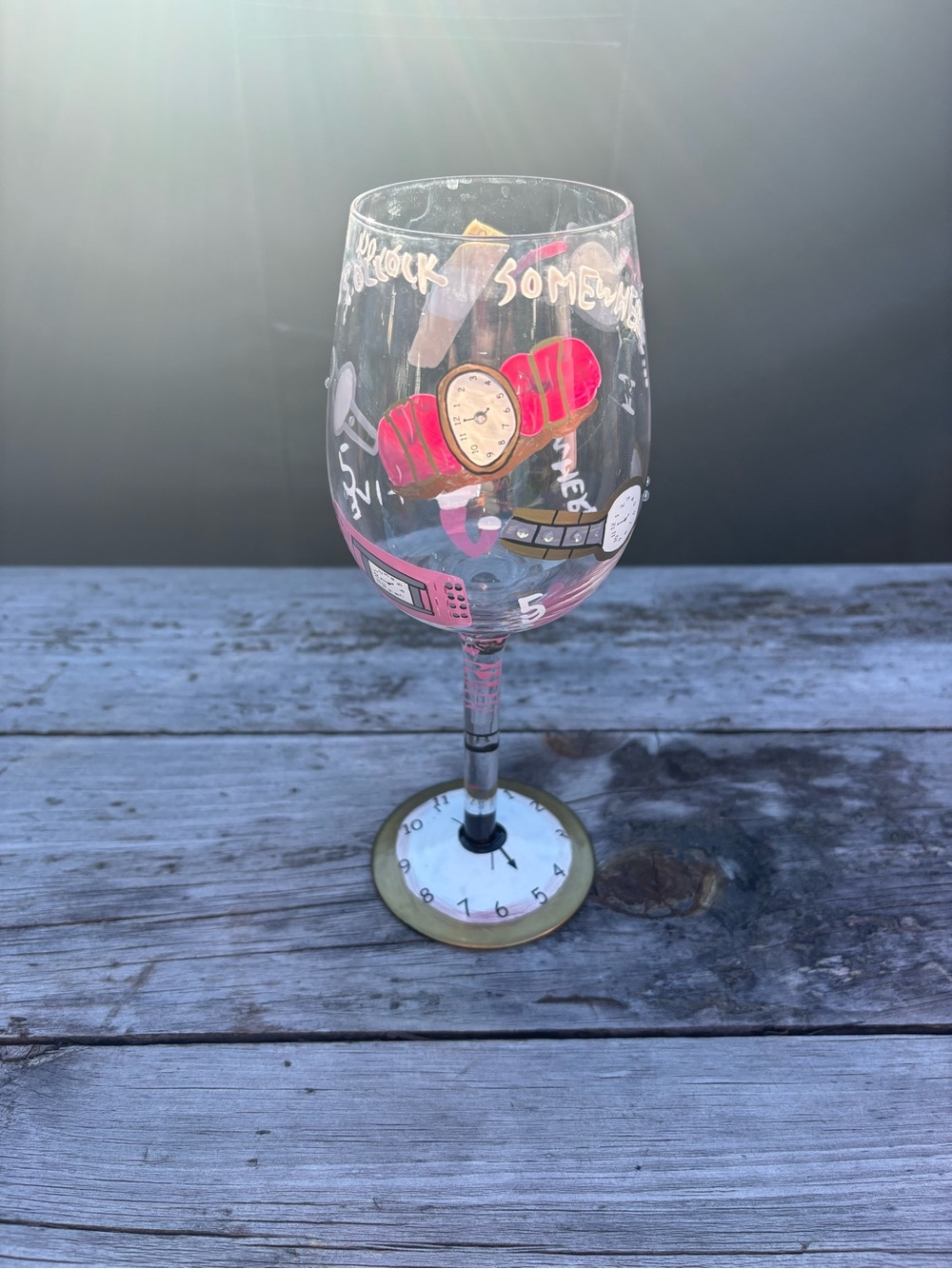 Lolita Pink and Gold Hand-Painted Glass “5 o’clock somewhere” Motifs